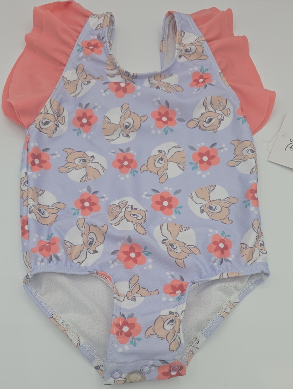 Disney Kids One-Piece Swim Suit Lavender with Coral Ruffle Sleeves